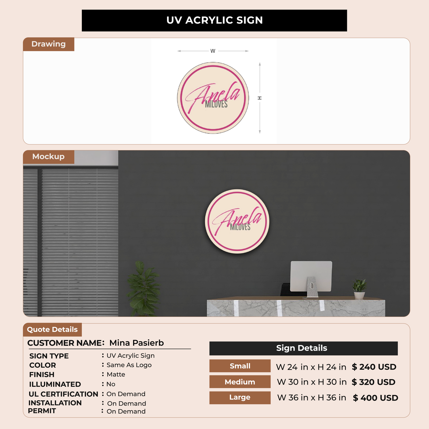 UV Acrylic Sign For Mina Pasierb