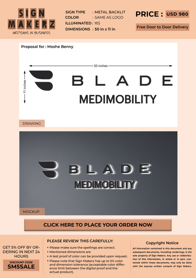 3D Metal backlit signs for Moshe Benny