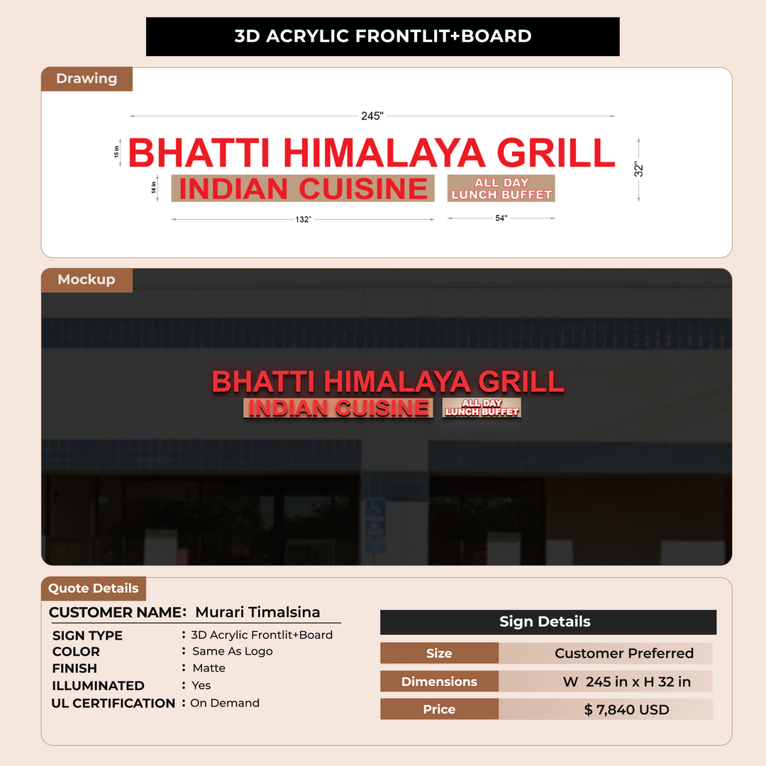 Acrylic Frontlit Sign for Murari Timalsina