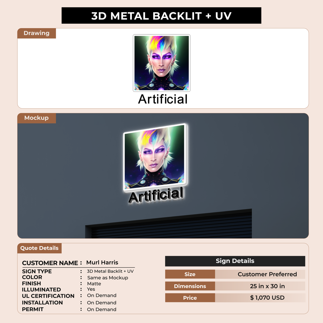 3D UV Metal Backlit Sign for Murl Harris
