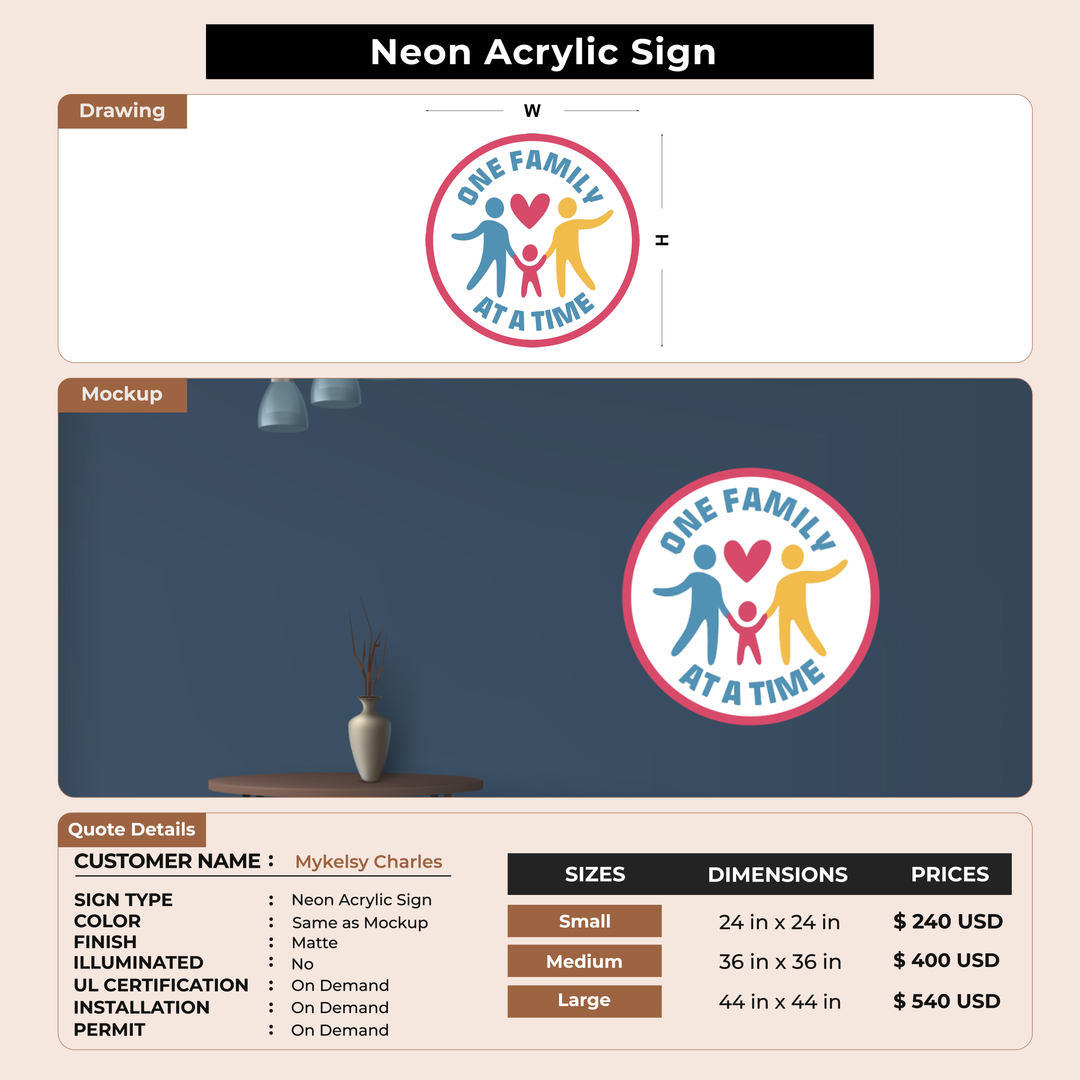 Acrylic non-lit sign for Mykelsy Charles