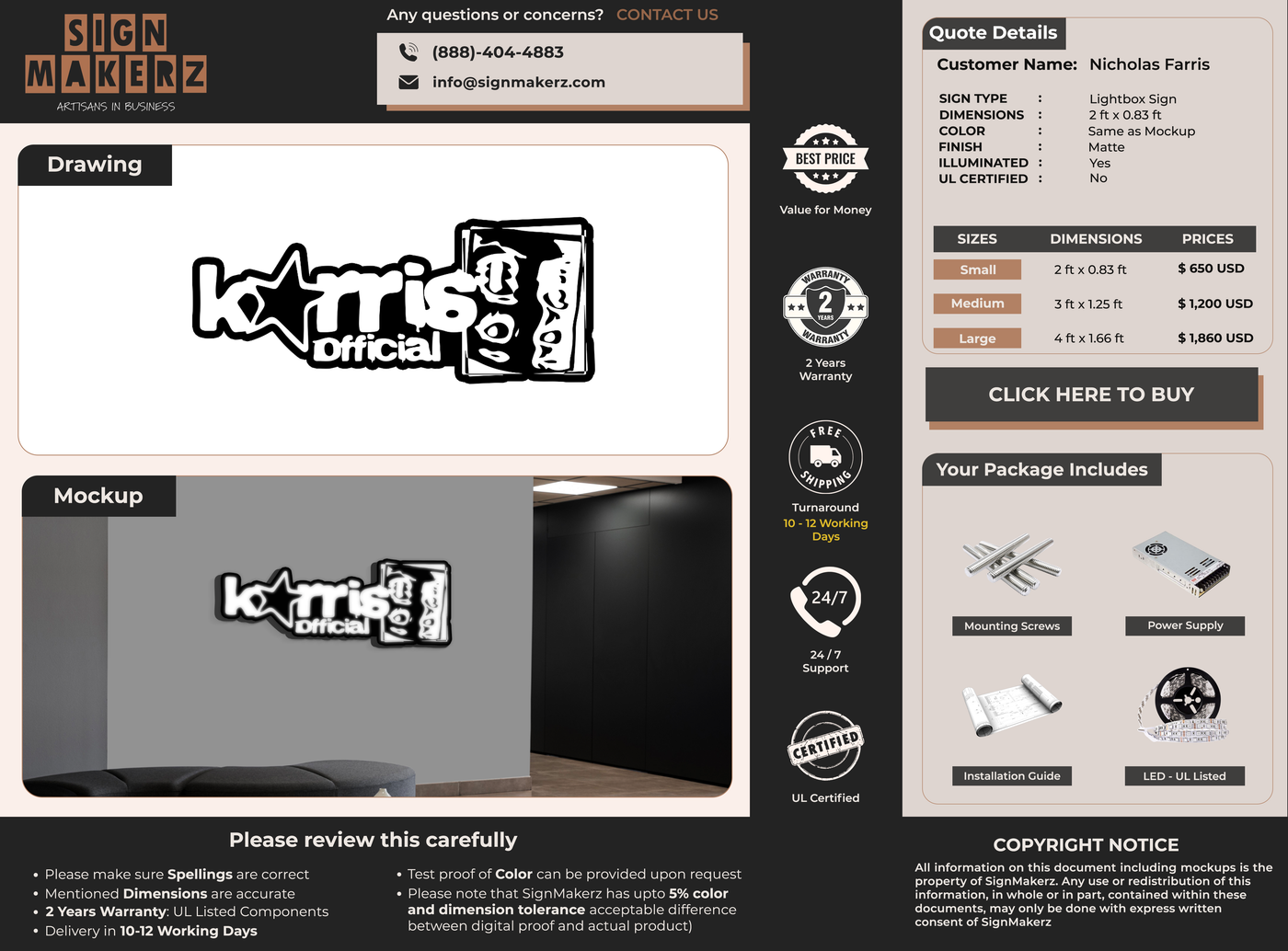 Business signage for Nicholas Farris