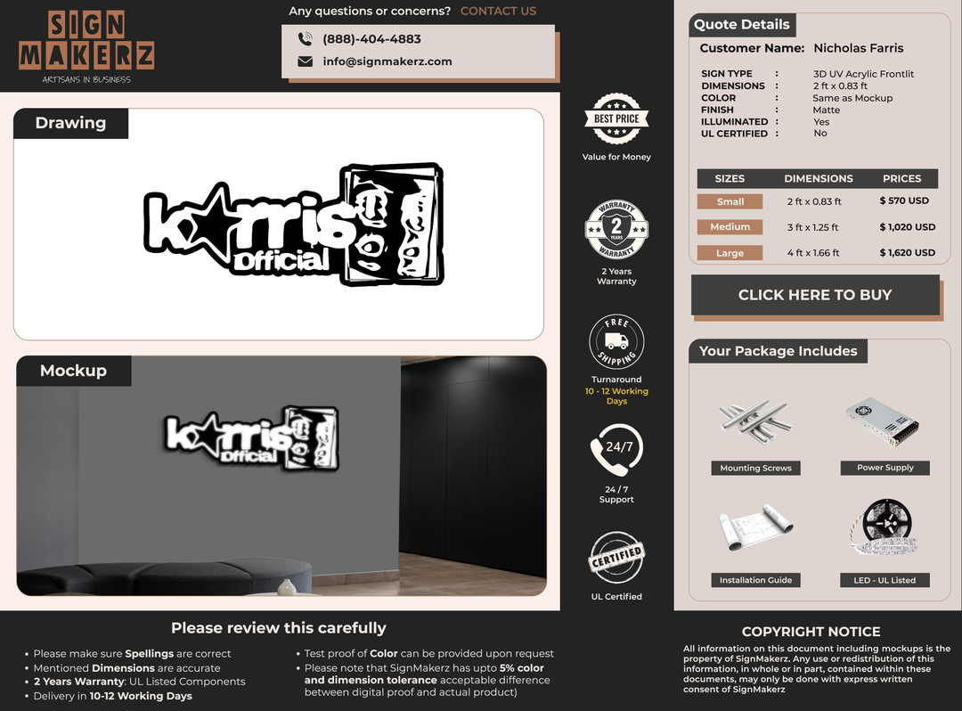 Business signage for Nicholas Farris