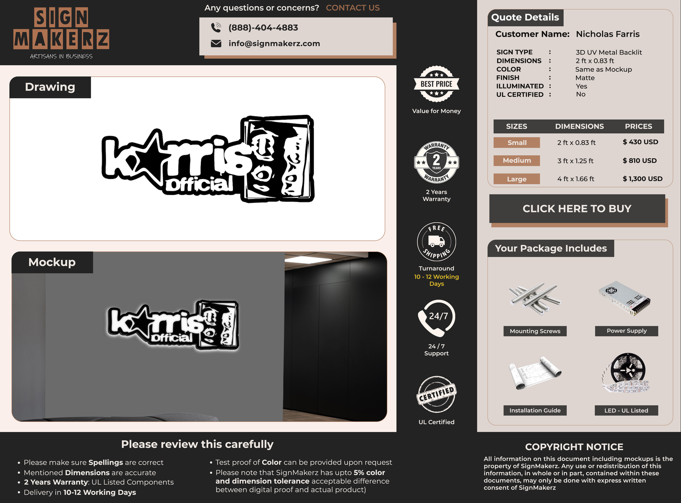 Business signage for Nicholas Farris