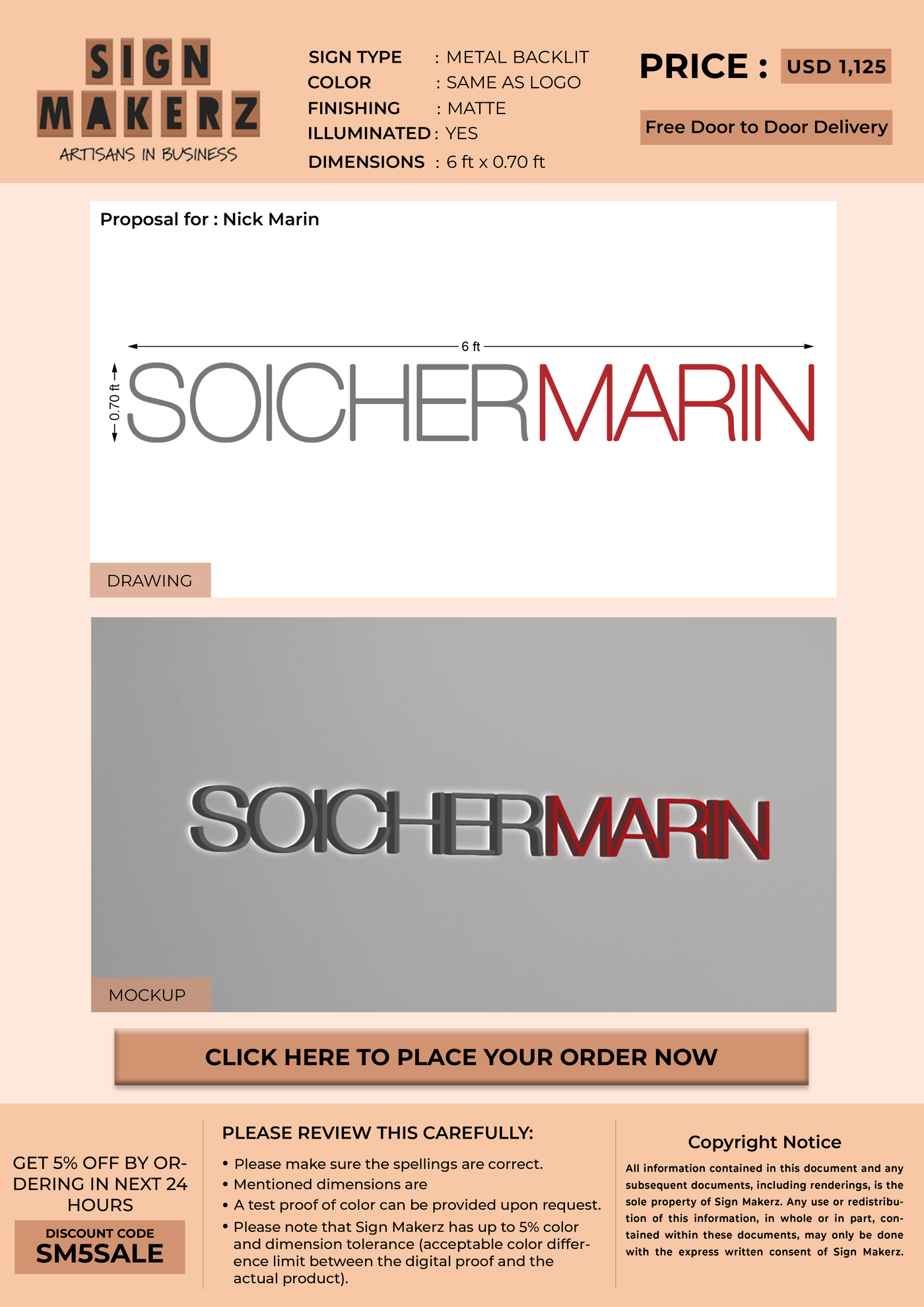 3D Metal Backlit sign for Nick Marin