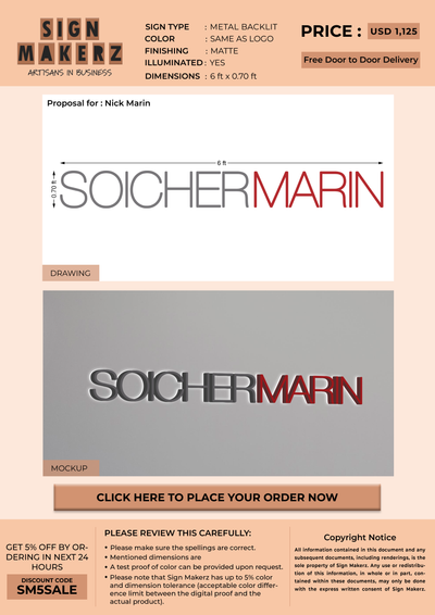 3D Metal Backlit sign for Nick Marin