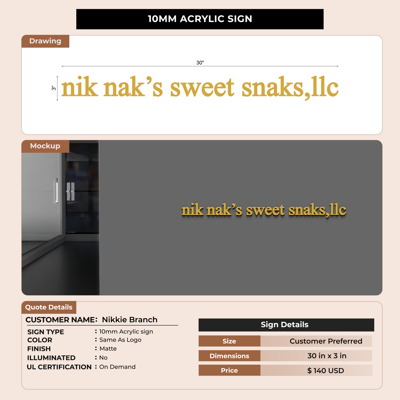 10mm acrylic sign for Nikkie Branch