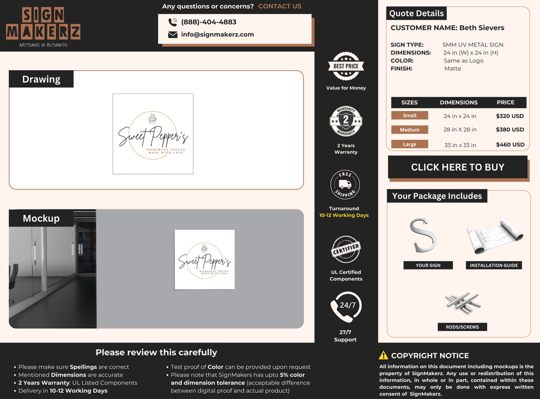 Business signage for Beth Sievers