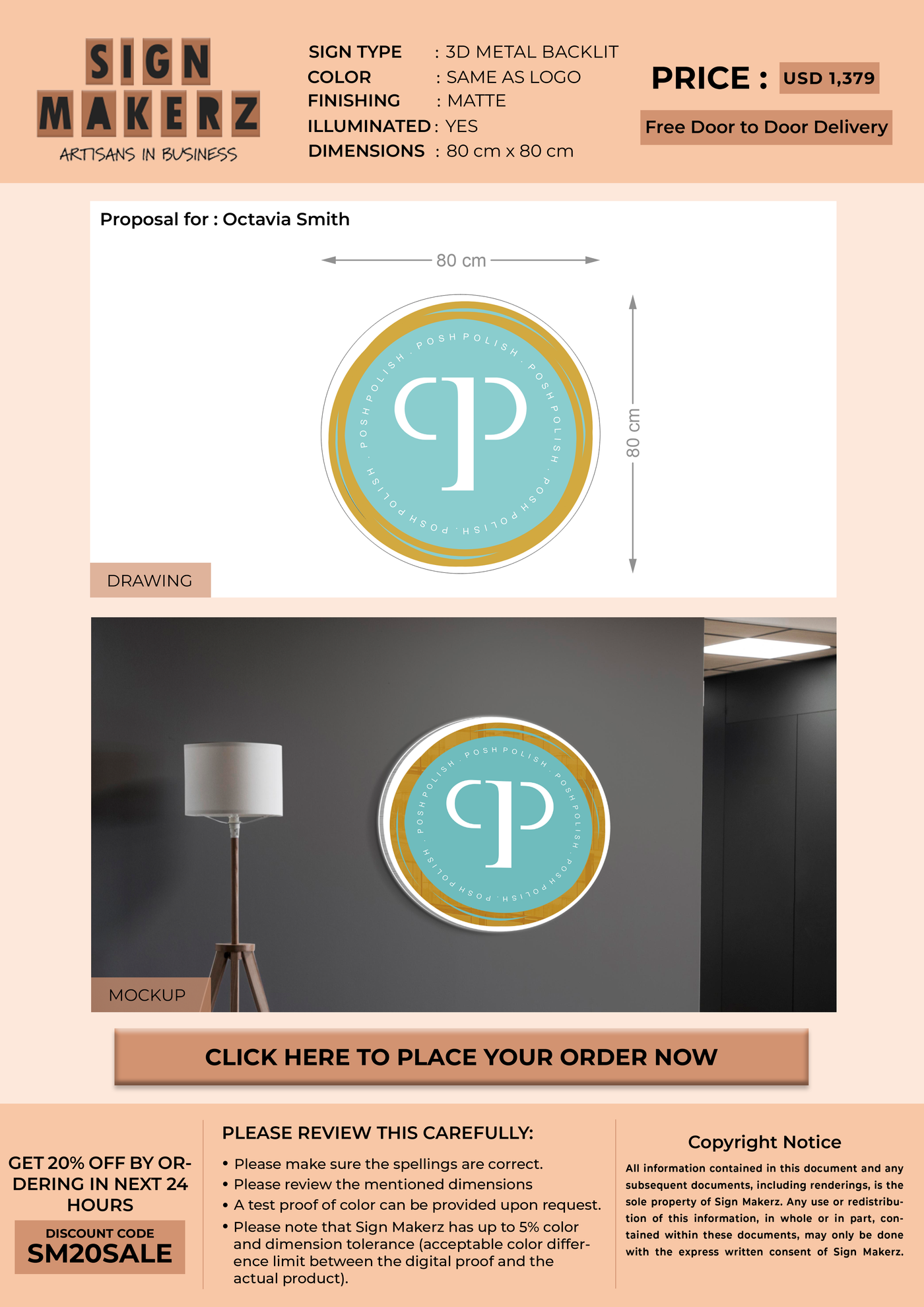 3D UV Metal Backlit sign for Octavia Smith
