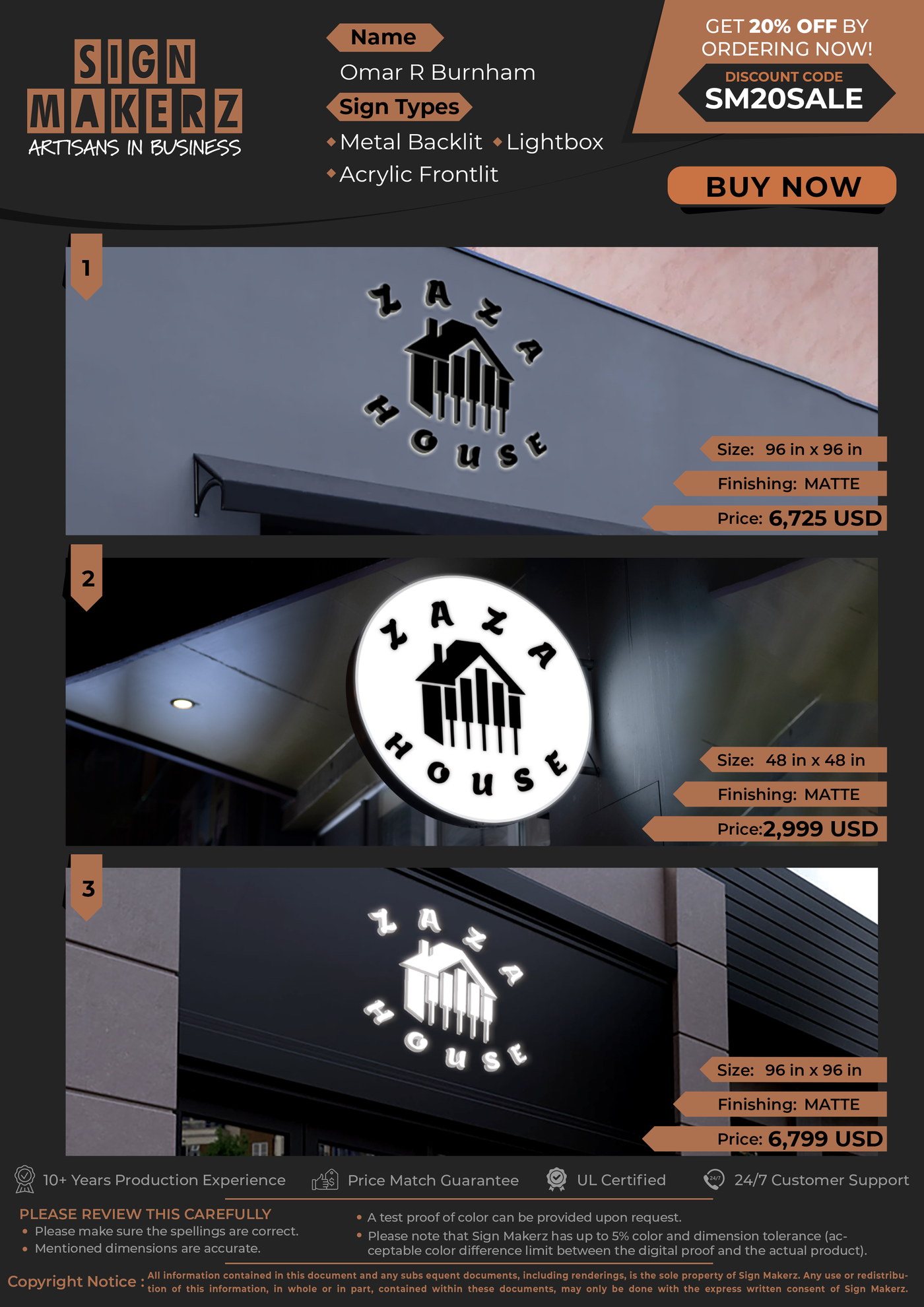 Business Signs for Omar R Burnham