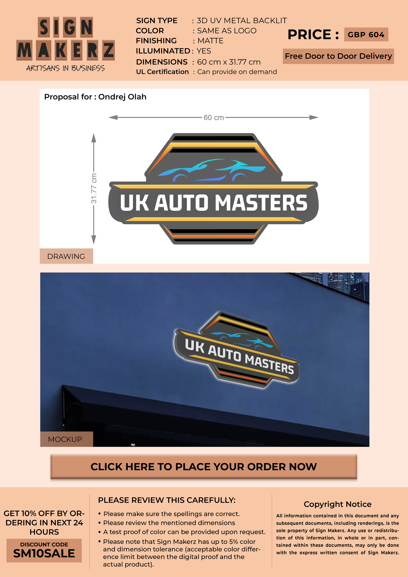 3D UV Metal Backlit Sign for Ondrej Olah