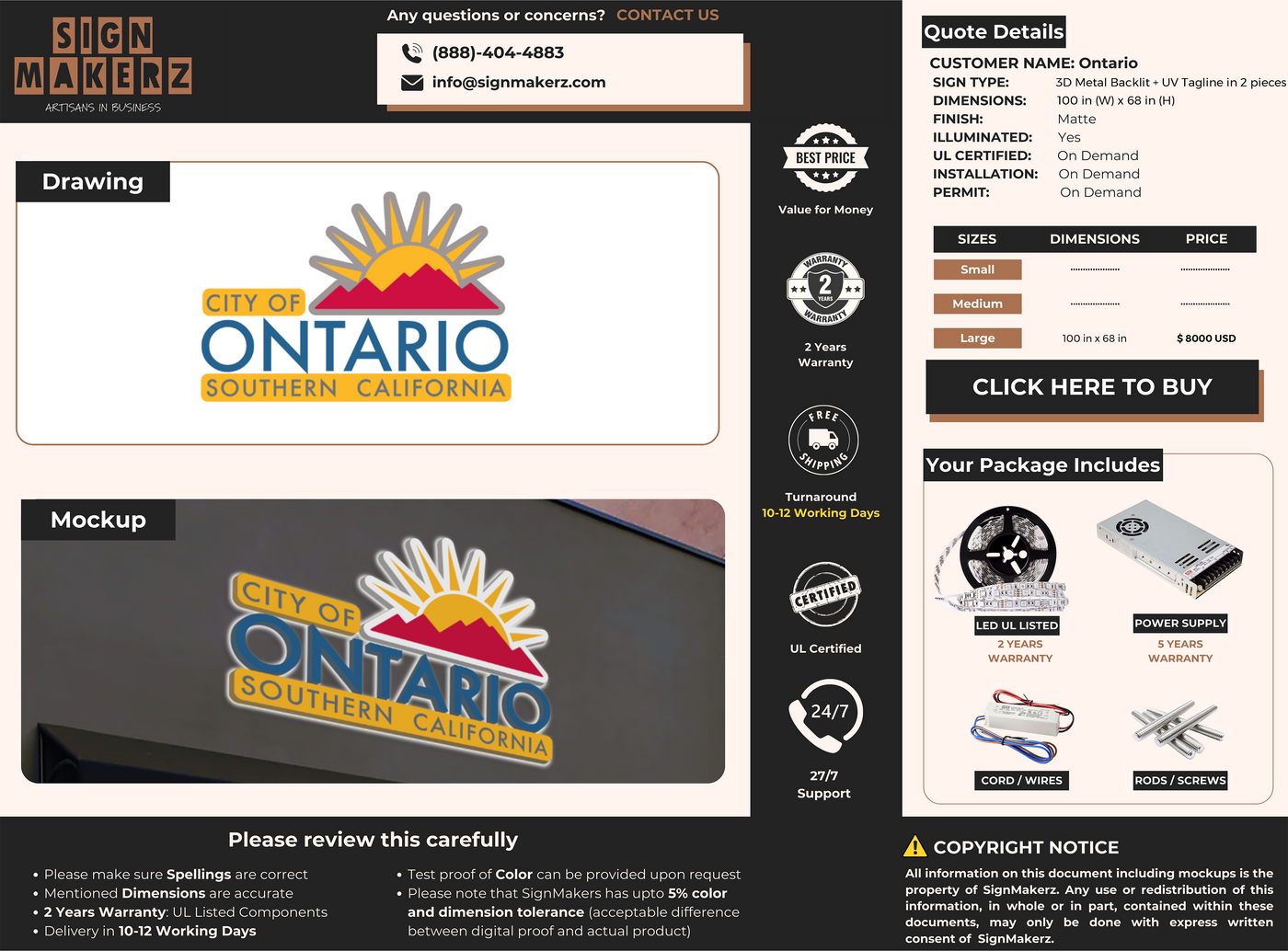 3D Metal Backlit Sign for Ontario