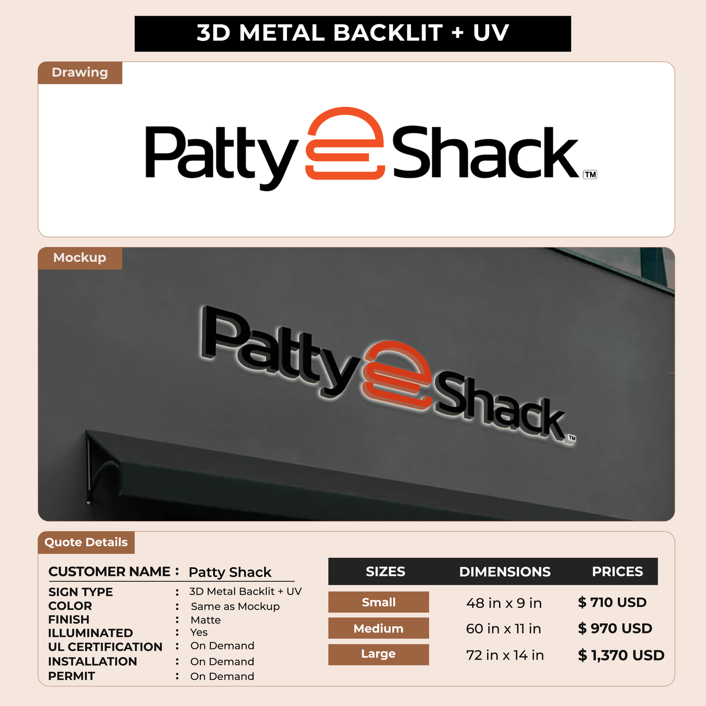 Business signage for Patty Shack