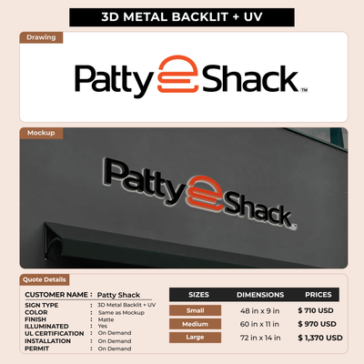 Business signage for Patty Shack