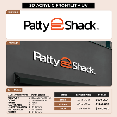 Business signage for Patty Shack