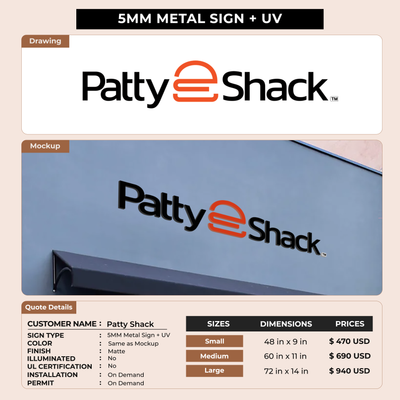 Business signage for Patty Shack