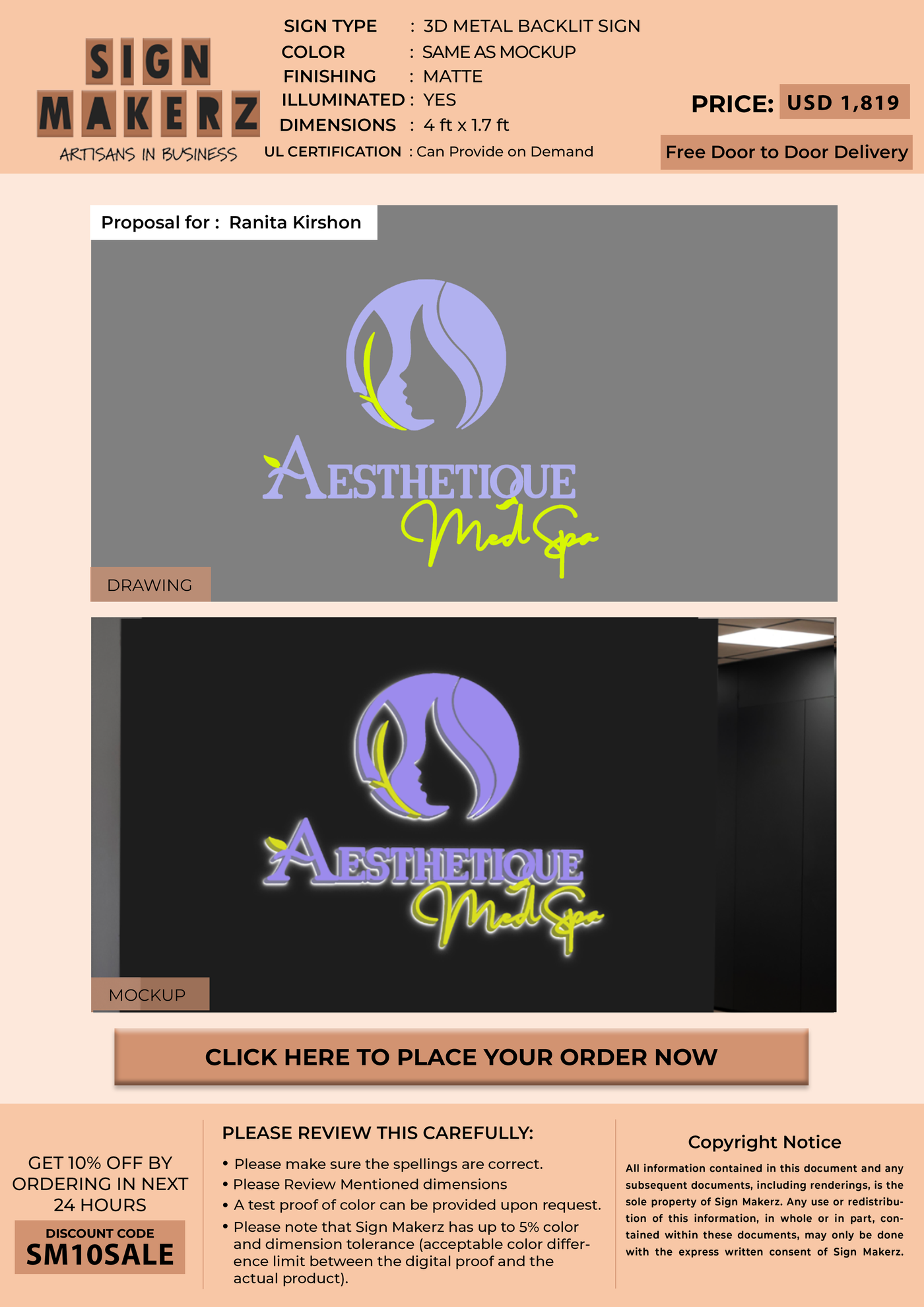 3D Metal Backlit Sign For Ranita Kirshon
