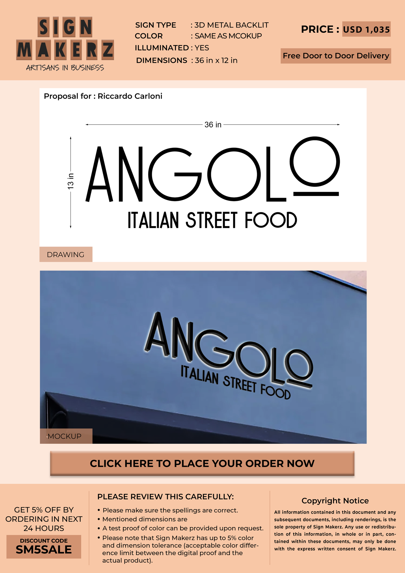 3d Metal Backlit Sign for Riccardo Carloni