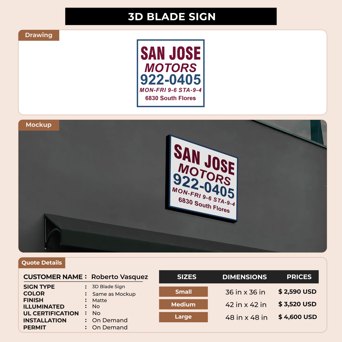 3D Blade Sign For Roberto Vasquez