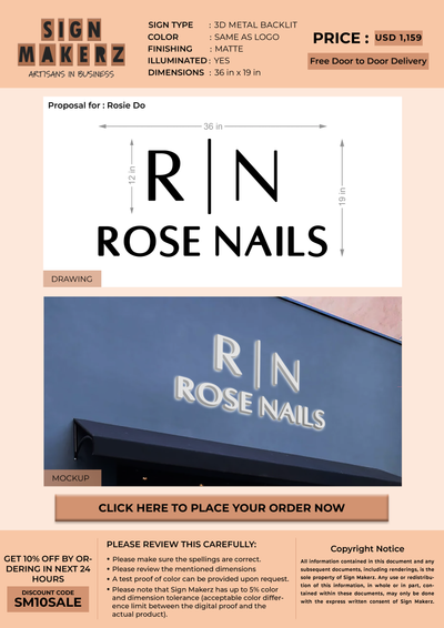 3D Metal Backlit sign for Rosie Do