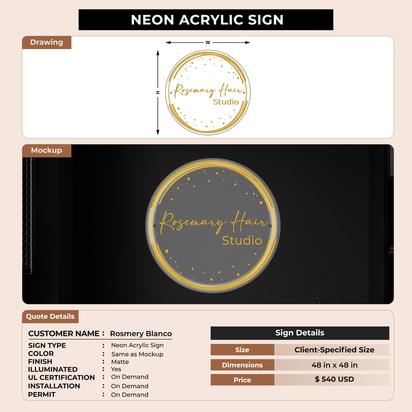 Neon Acrylic for Rosmery Blanco