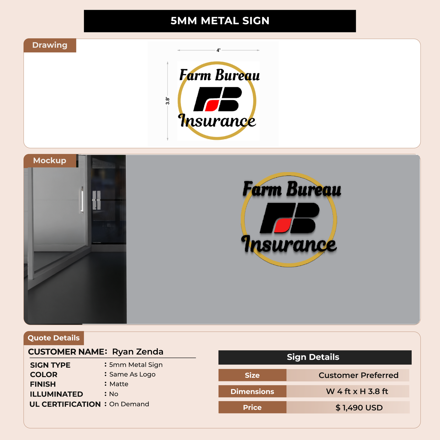 Business signage for Ryan Zenda