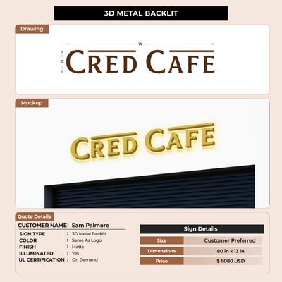 3D Metal Back-lit Signs For Sam Palmore