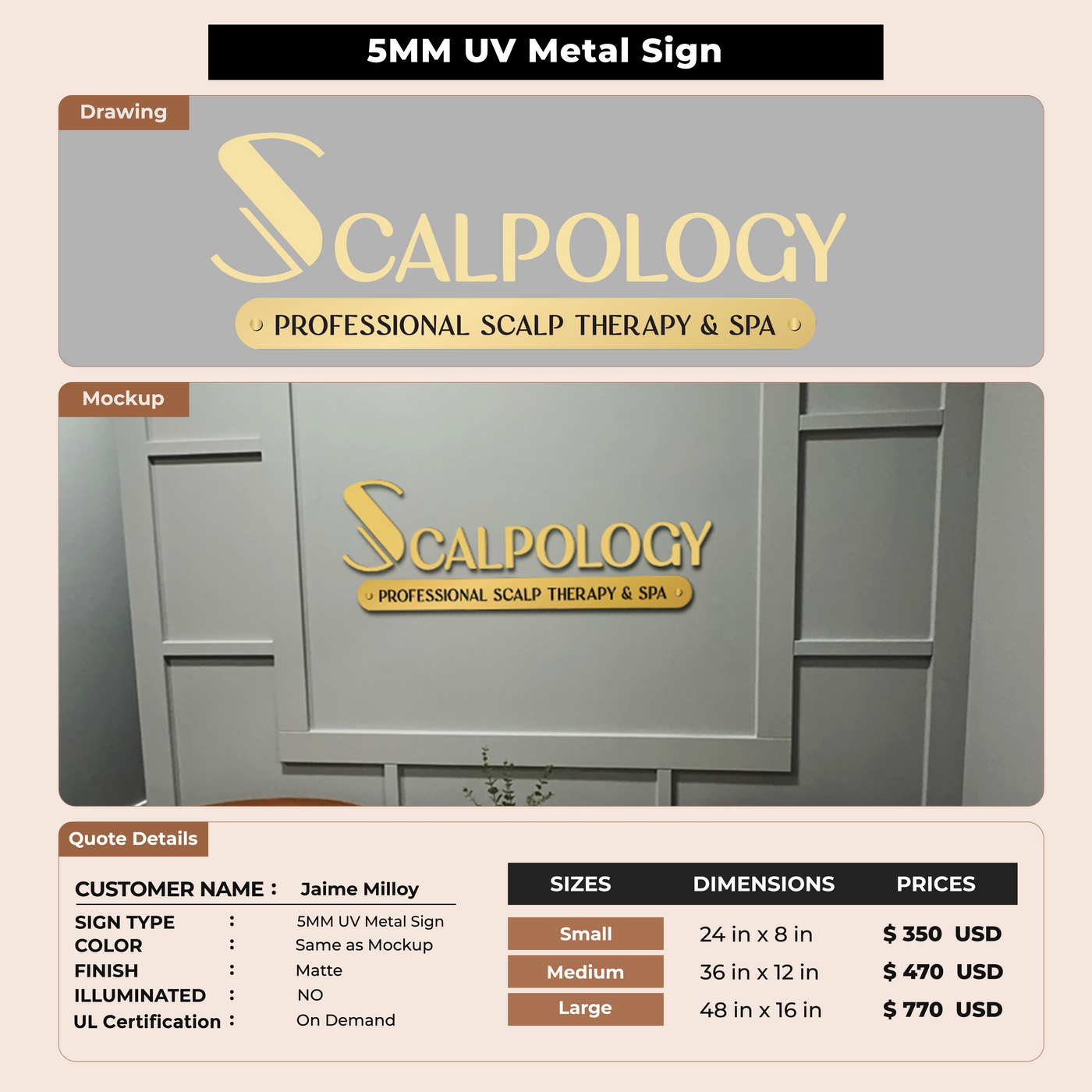 5MM UV Metal Sign For Jaime Milloy