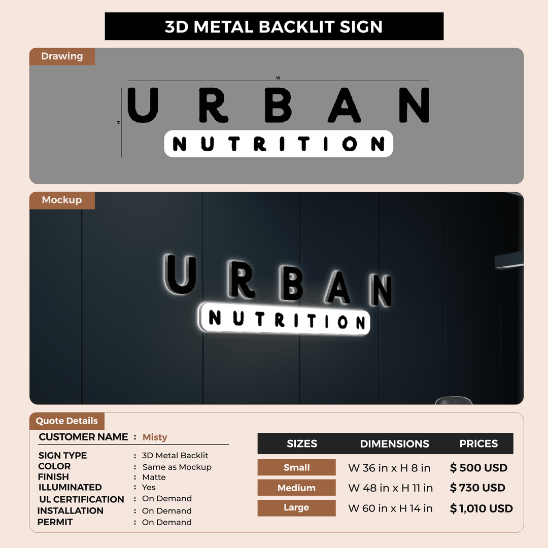 3D Metal Backlit Sign for Misty