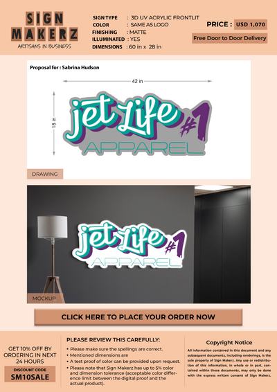 3D UV Acrylic Frontlit sign for Sabrina Hudson