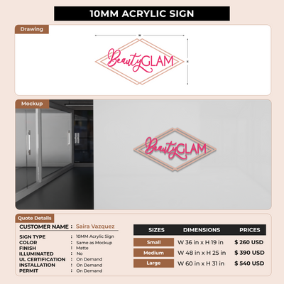 10mm acrylic sign for Saira Vazquez