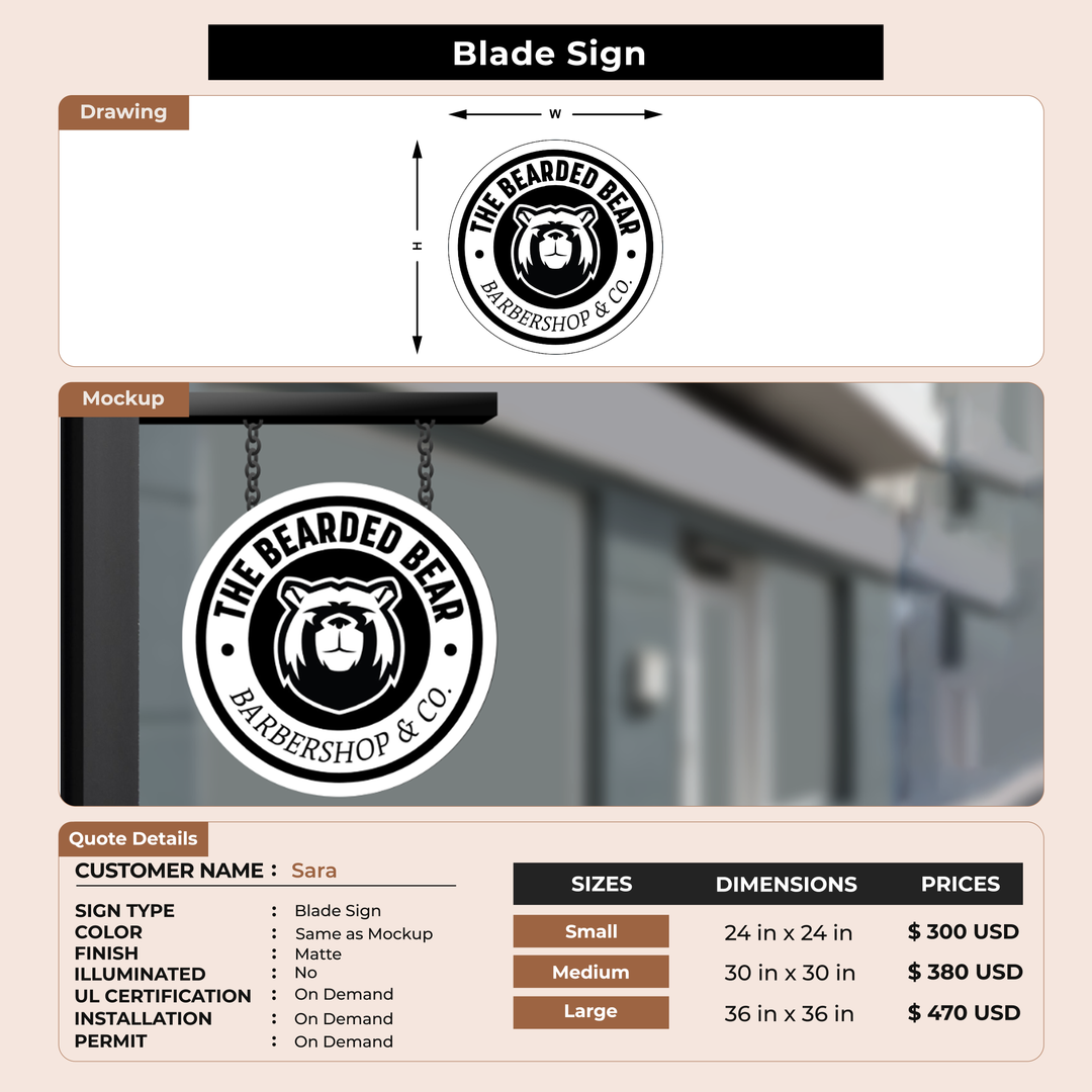 Business signage for Sara