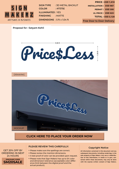 3D Metal Backlit sign for Satyam Kohli