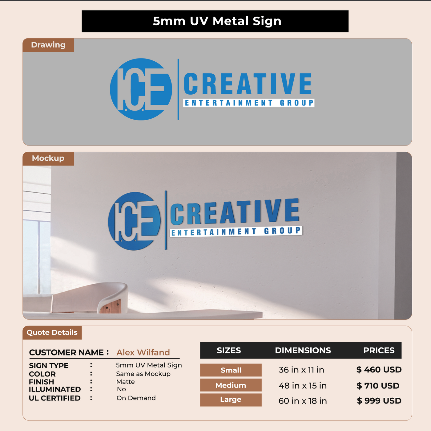 5MM UV Metal Sign for Alex Wilfand