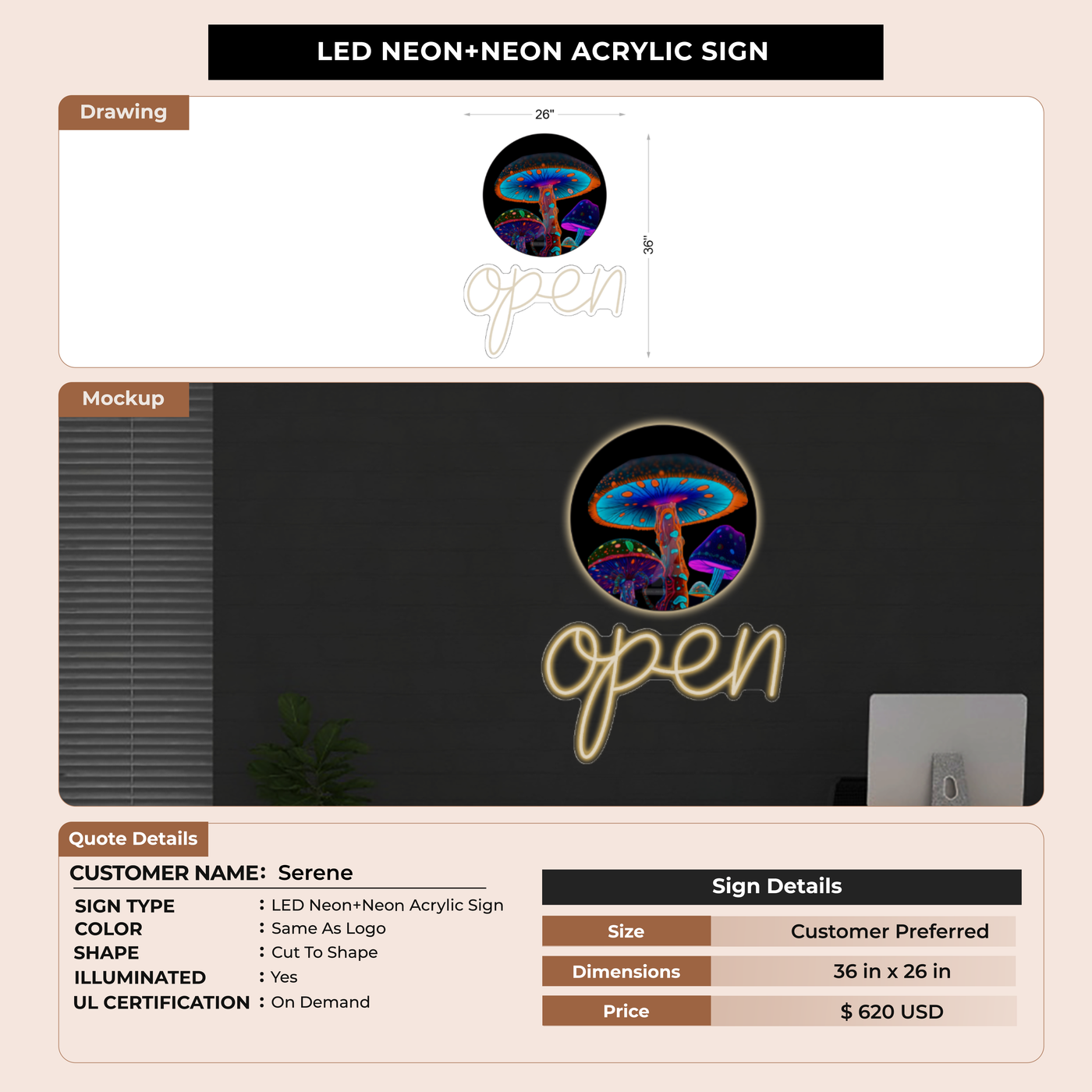 LED Neon + Neon Acrylic  Sign for Serene