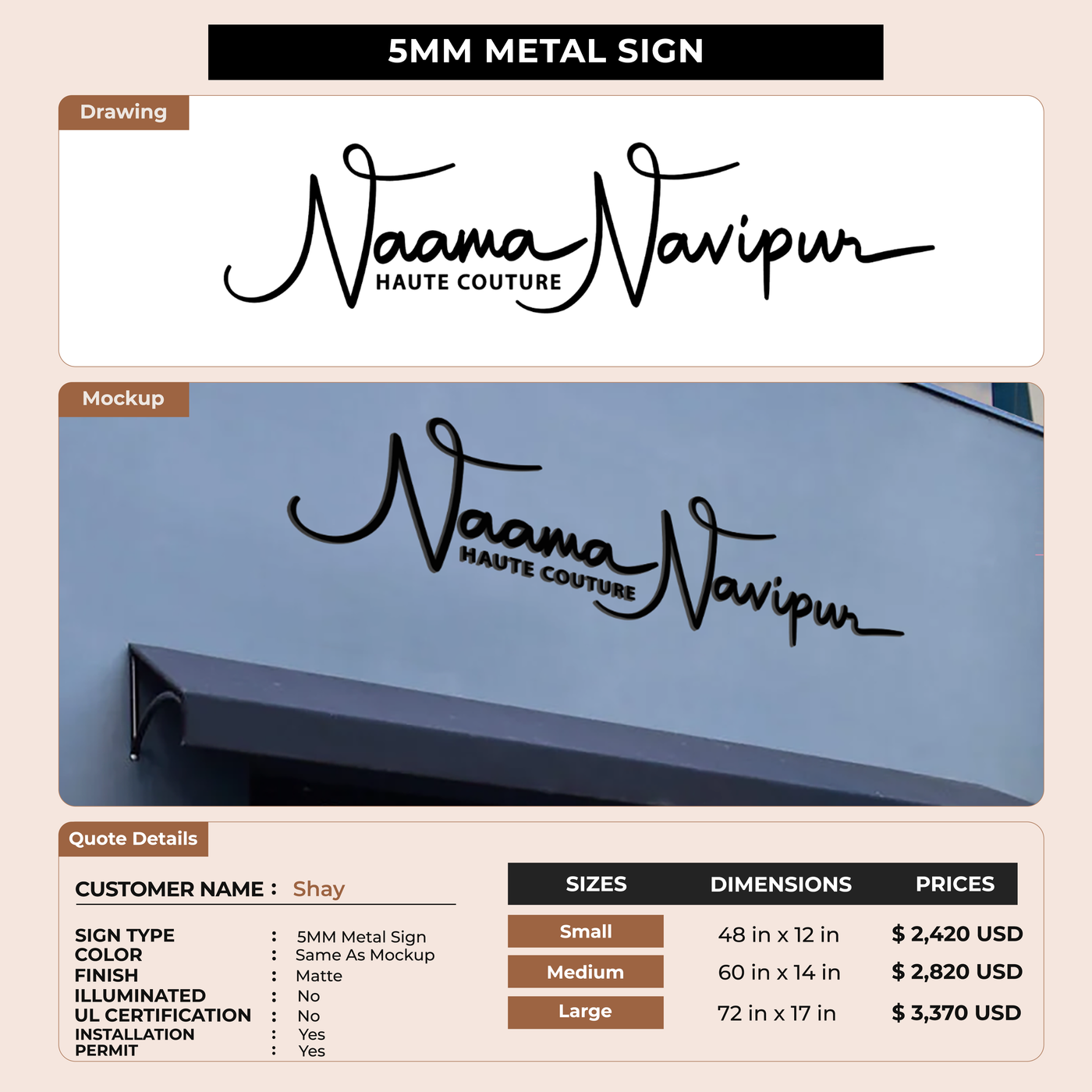 Business signage for Shay