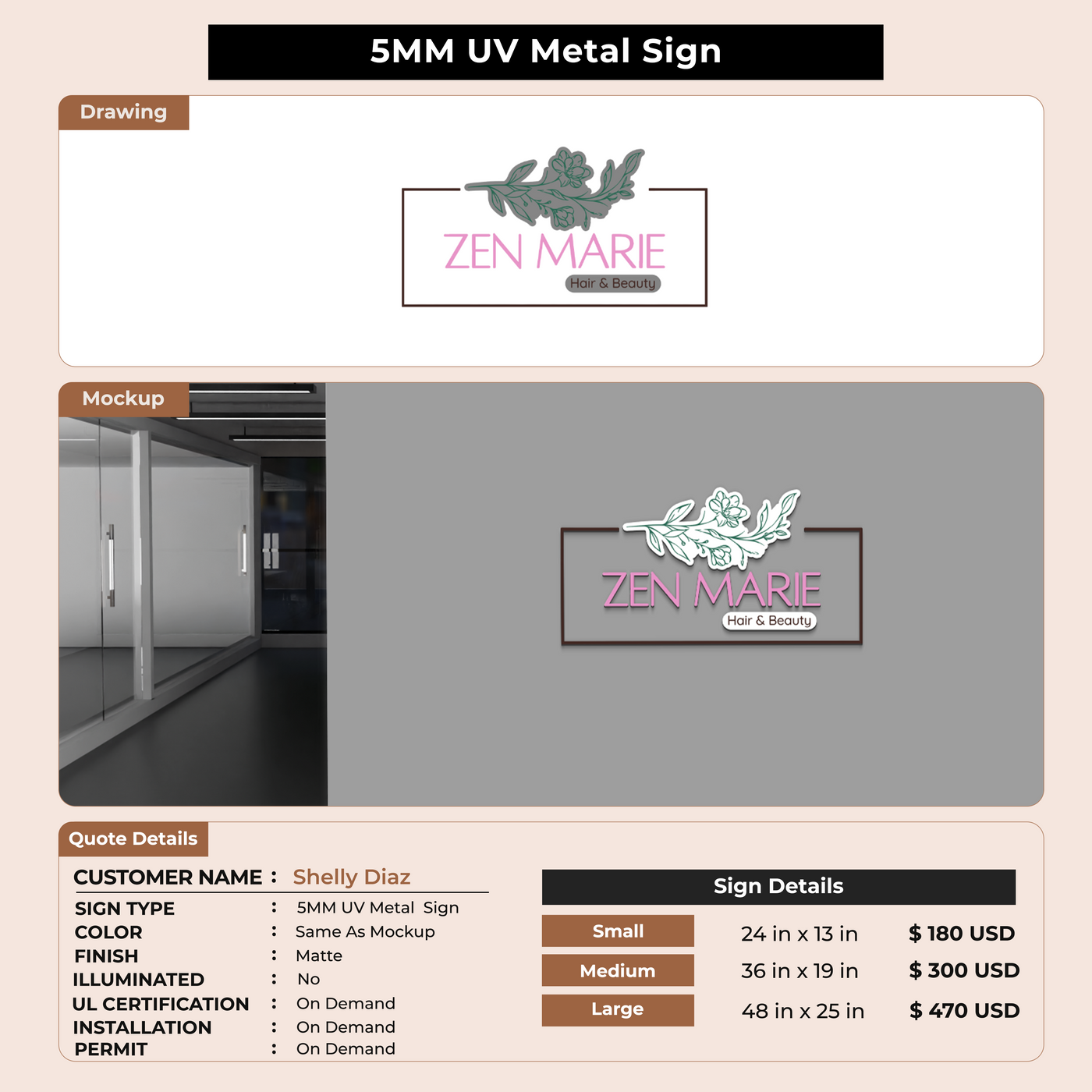 Business signage for Shelly Diaz Quijada