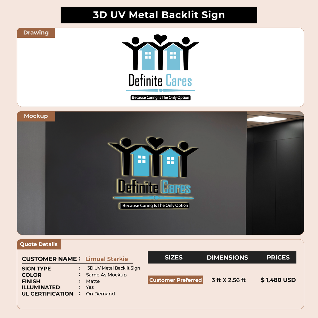 3D UV Metal Backlit sign for Limual Starkie