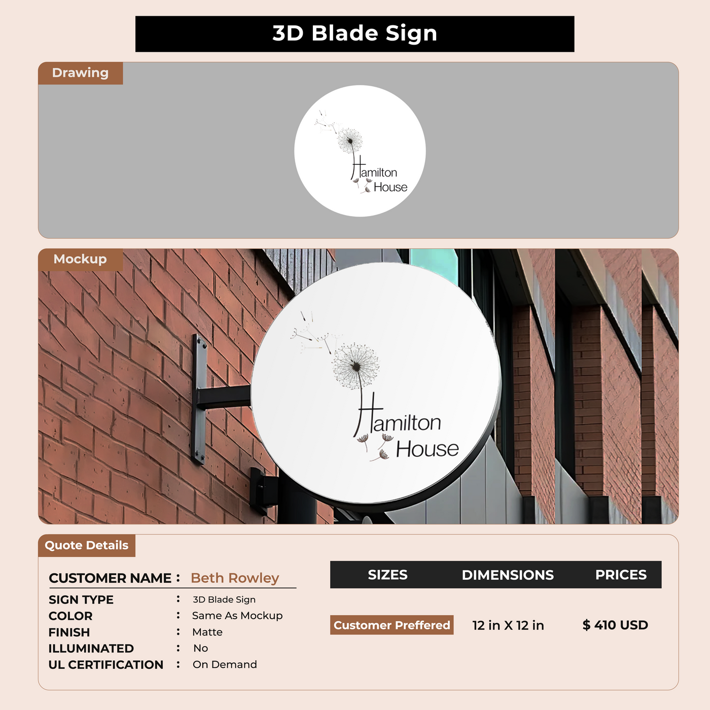 3D Blade Sign For Beth Rowley