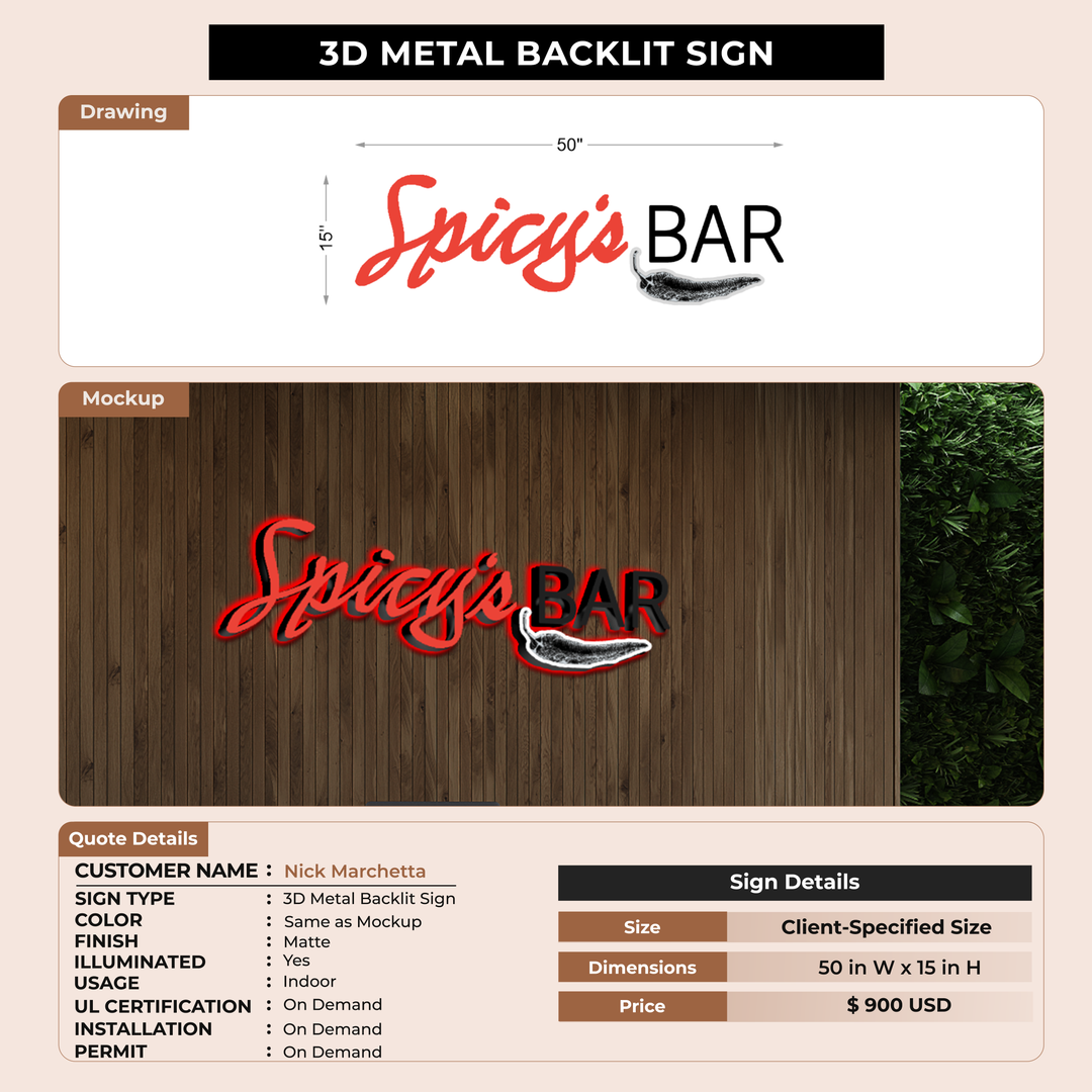 3D Metal Backlit for Nick Marchetta