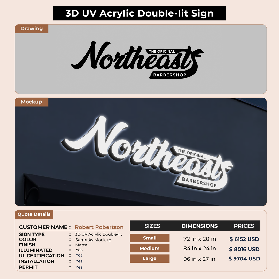 3D UV Acrylic Double Lit Sign for Robert Robertson