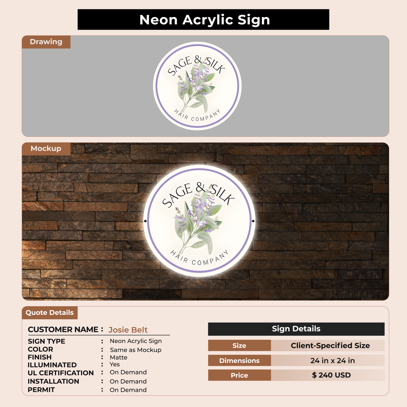 Custom Signs for Josie Belt