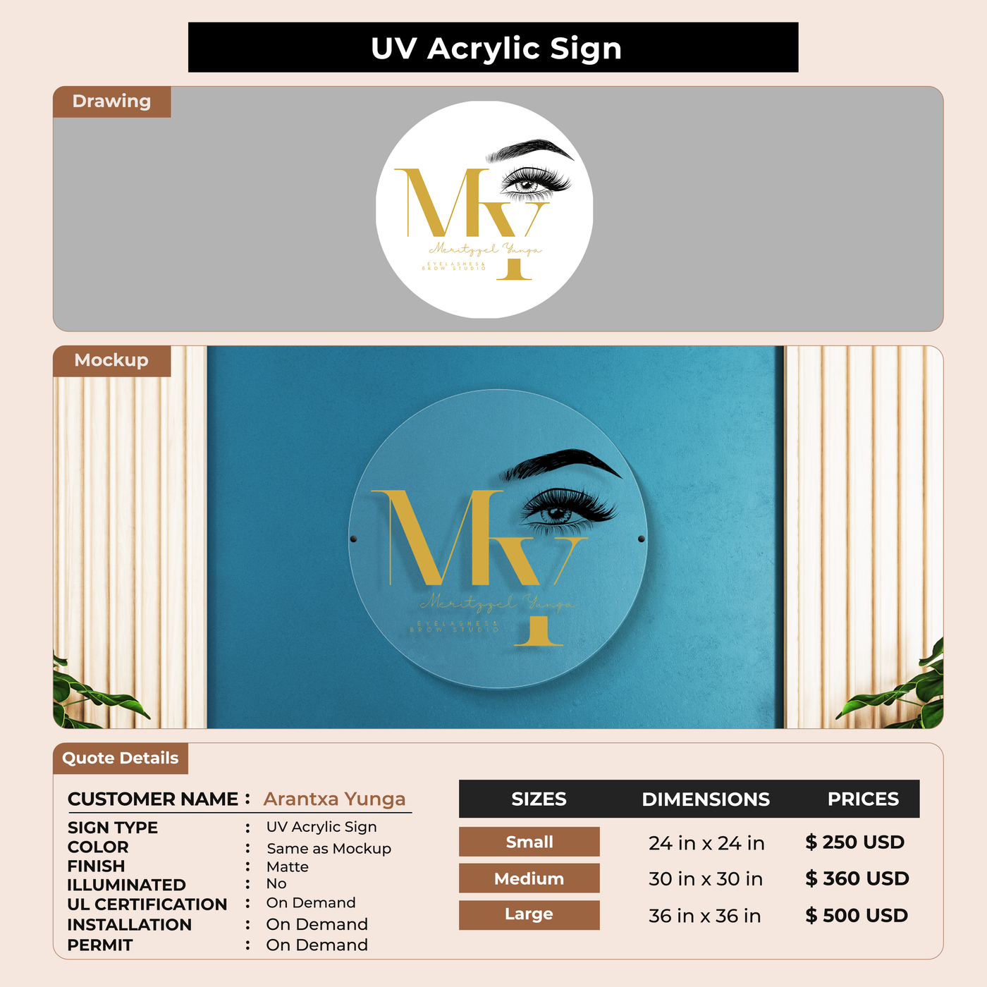 UV Acrylic Sign For Arantxa Yunga