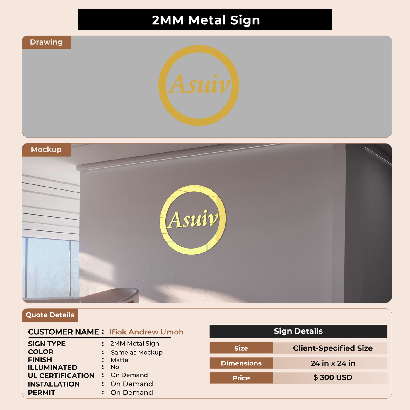 5MM Metal Sign For Ifiok Andrew Umoh