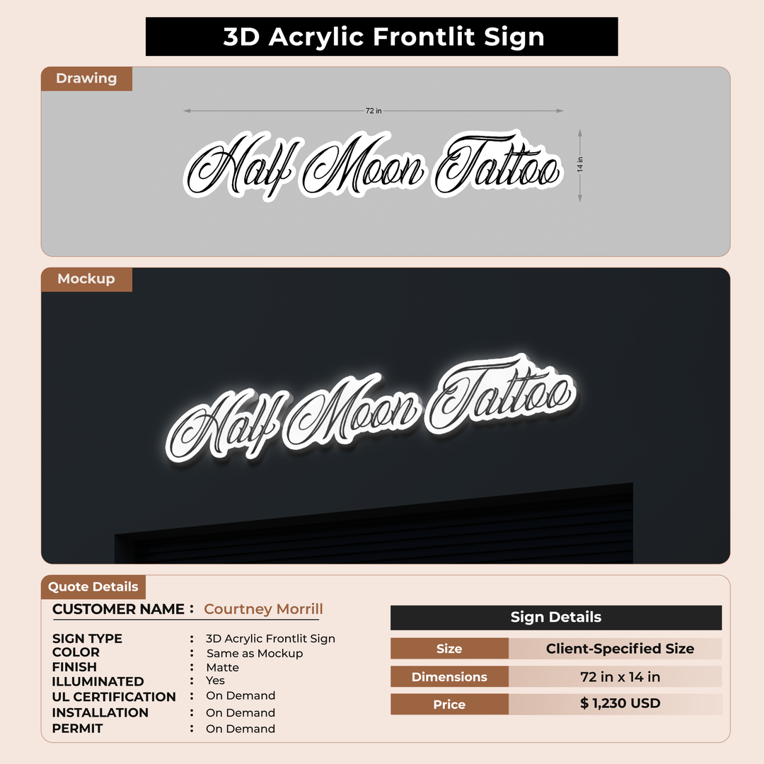 3D Acrylic Front-lit Sign For Courtney Morrill