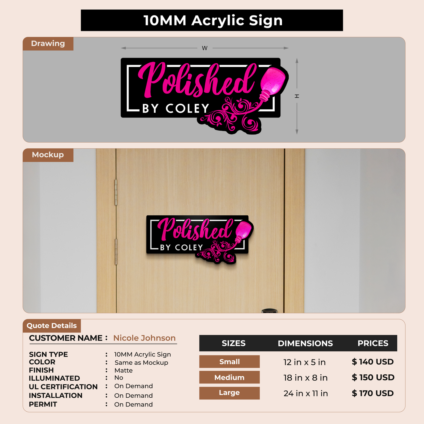 10mm Acrylic Sign For Nicole Johnson