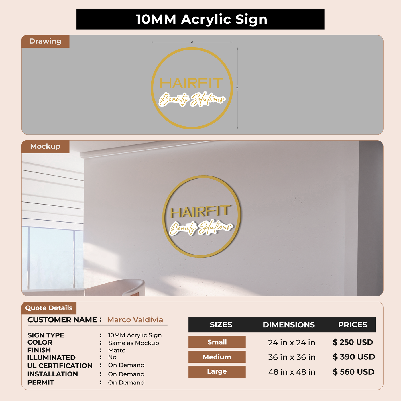 10MM Acrylic Sign for Marco Valdivia
