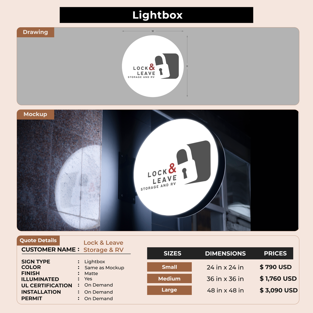 Lightbox Sign For Lock and Leave Storage & RV