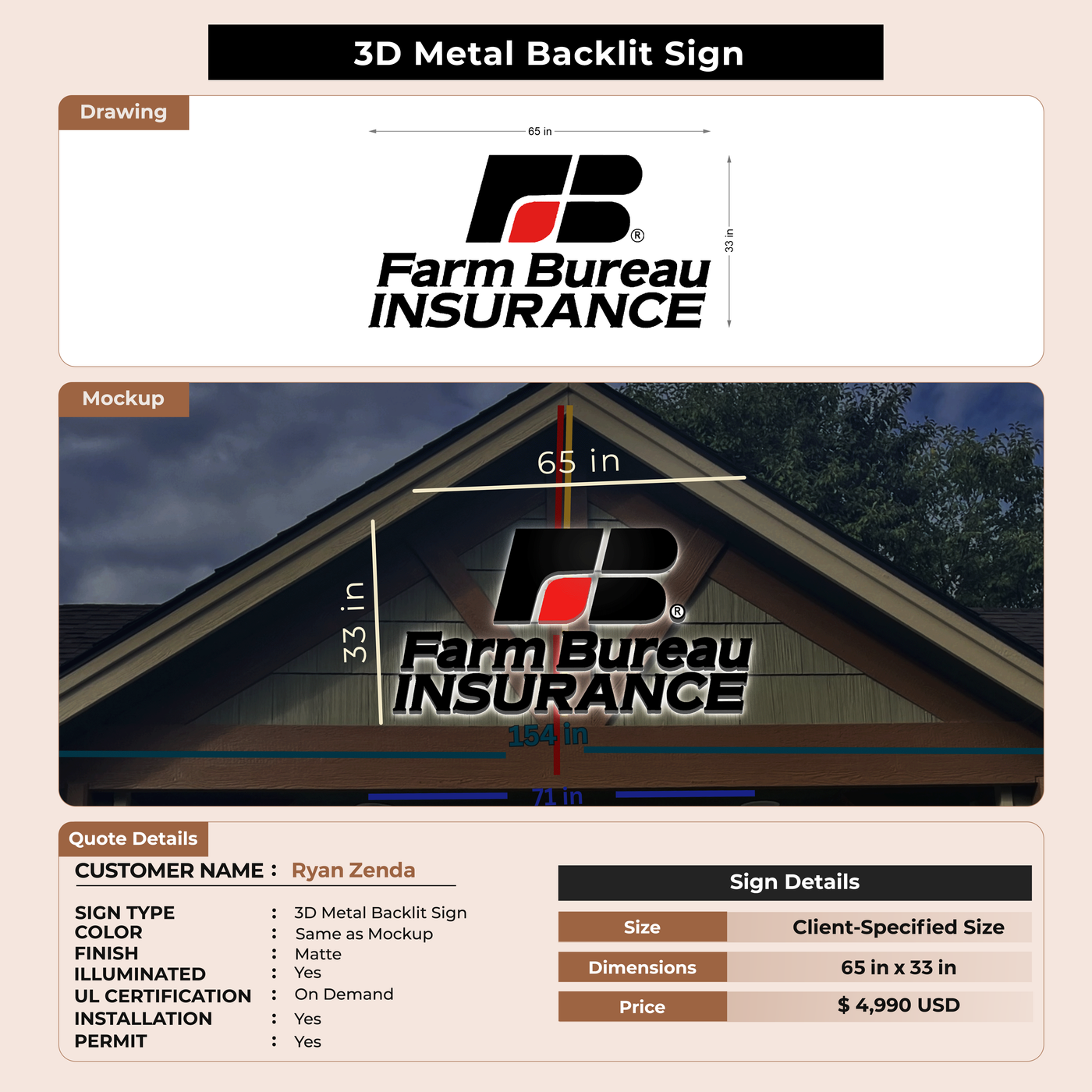 Business signage for Ryan Zenda