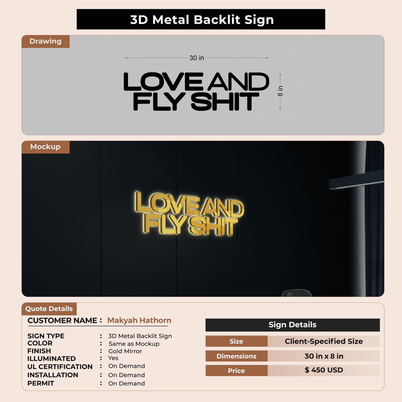 3D Metal Back-lit Sign For Makyah Hathorn